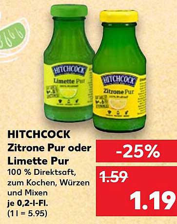 HITCHCOCK Zitrone Pur oder Limette Pur 100 % Direktsaft