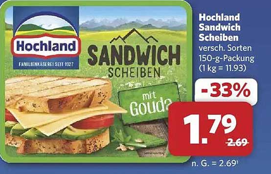Hochland Sandwich Scheiben mit Gouda – 150 g Packung