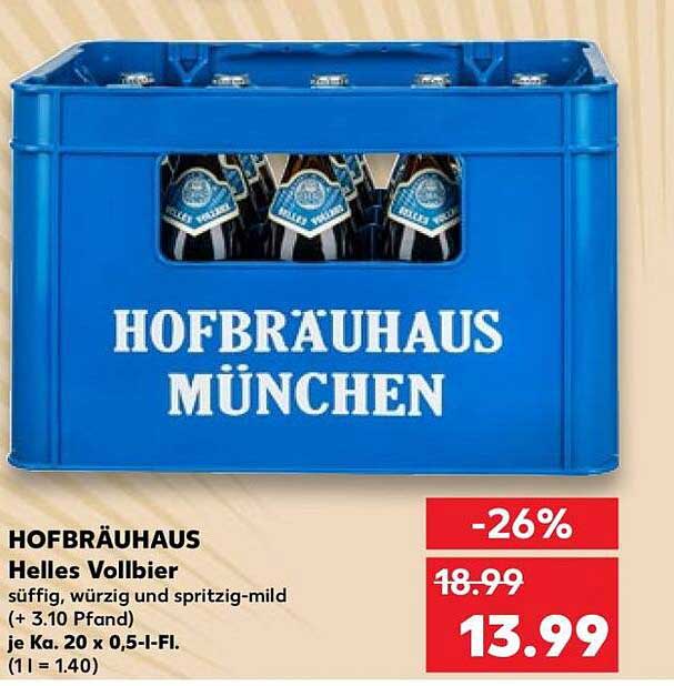 HOFBRÄUHAUS Helles Vollbier 20 x 0,5 l - Januar-Angebot