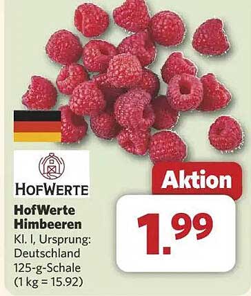 HofWerte Himbeeren 125-g-Schale - Angebot vom 03.08.2025 bis 09.08.2025