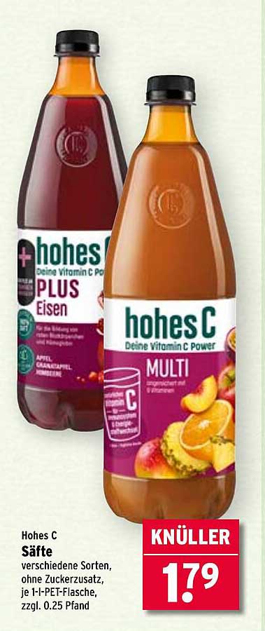 Hohes C Säfte - verschiedene Sorten, ohne Zuckerzusatz für nur 1,79 €