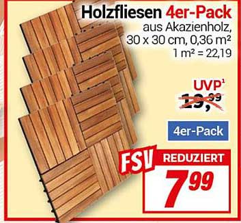 Holzfliesen 4er-Pack aus Akazienholz