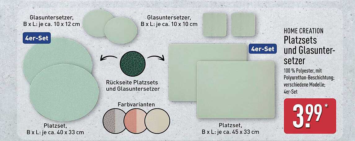 HOME CREATION Platzsets und Glasuntersetzer 4er-Set