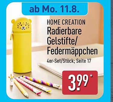 HOME CREATION Radierbare Gelstifte/Federmäppchen 4er-Set
