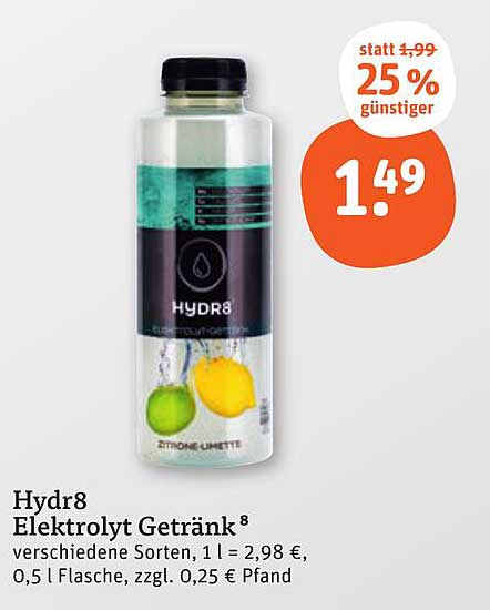 Hydr8 Elektrolyt Getränk – Zitronen-Limette