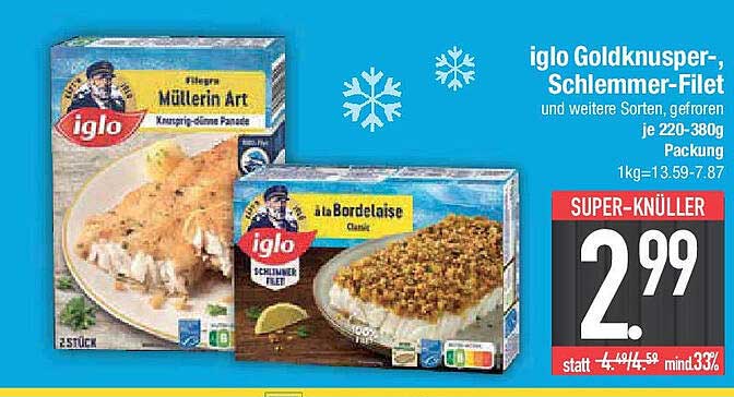 iglo Goldknusper-, Schlemmer-Filet und weitere Sorten, gefroren je 220-380g Packung
