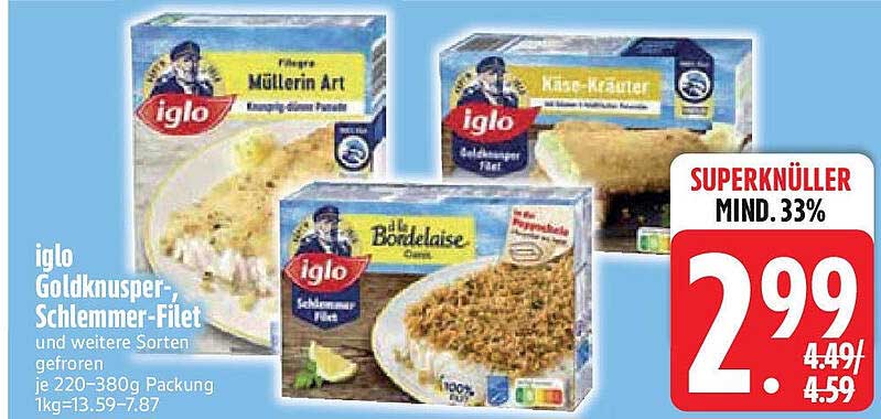 iglo Goldknusper-Schlemmer-Filet und weitere Sorten gefroren