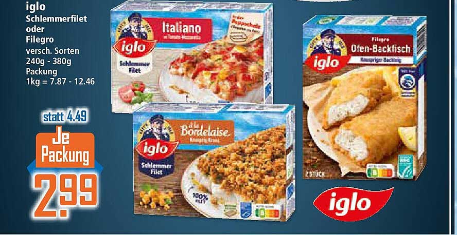 iglo Schlemmerfilet oder Filegro - Verschiedene Sorten 240g - 380g