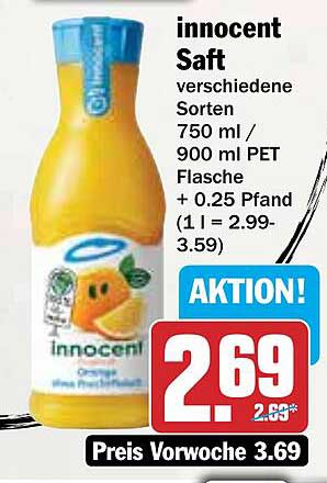 innocent Saft verschiedene Sorten 750 ml / 900 ml PET Flasche