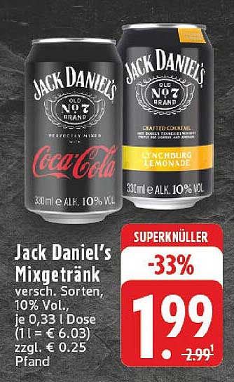 Jack Daniel's Mixgetränk, verschiedene Sorten, 330 ml