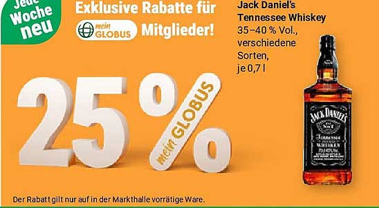 Jack Daniel's Tennessee Whiskey 25% Rabatt