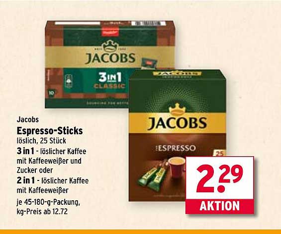 Jacobs Espresso-Sticks 3 in 1 und 2 in 1, 25 Stück