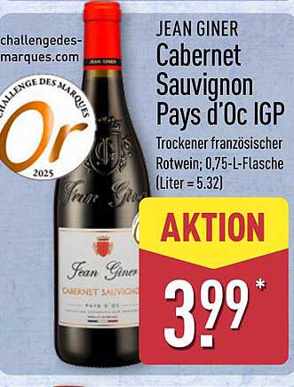 JEAN GINER Cabernet Sauvignon Pays d'Oc IGP 0,75-L-Flasche