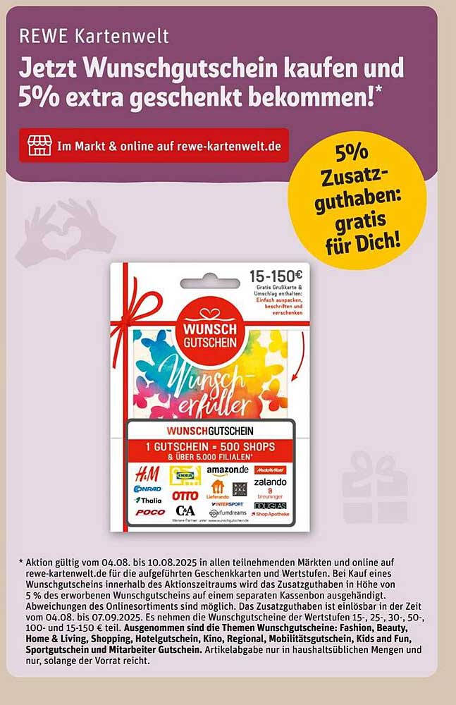 Jetzt Wunschgutschein kaufen und 5% extra geschenkt bekommen!