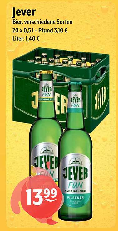 Jever Bier, verschiedene Sorten 20 x 0,5 l + Pfand 3,10 €