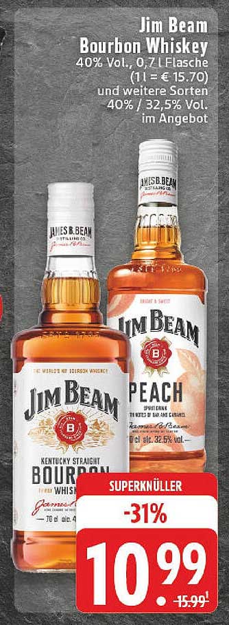 Jim Beam Bourbon Whiskey 40% Vol., 0,7 l Flasche