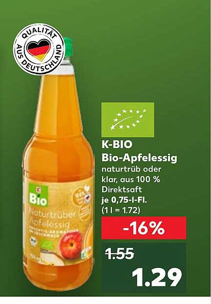 K-BIO Bio-Apfelessig naturtrüb oder klar, aus 100 % Direktsaft