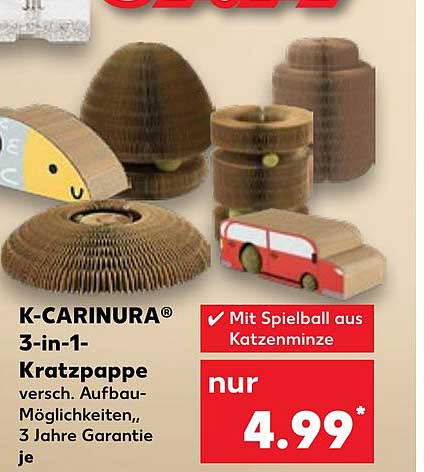 K-CARINURA® 3-in-1 Kratzpappe mit Spielball aus Katzenminze