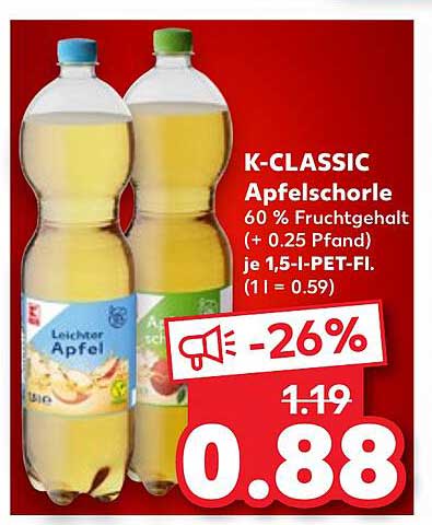 K-CLASSIC Apfelschorle 1,5l - Leichter Apfel