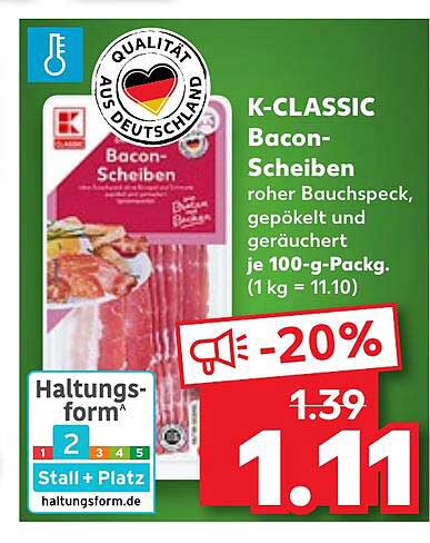 K-CLASSIC Bacon-Scheiben - roher Bauchspeck, gepökelt und geräuchert
