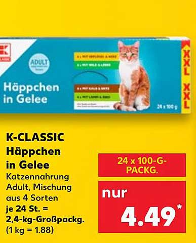 K-CLASSIC Häppchen in Gelee Katzennahrung Adult, Mischung aus 4 Sorten