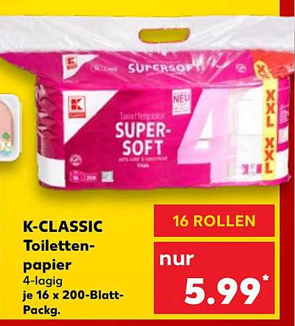 K-CLASSIC Toilettenpapier 4-lagig, 16 Rollen