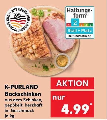 K-PURLAND Backschinken aus dem Schinken, gepökelt, herzhaft im Geschmack je kg