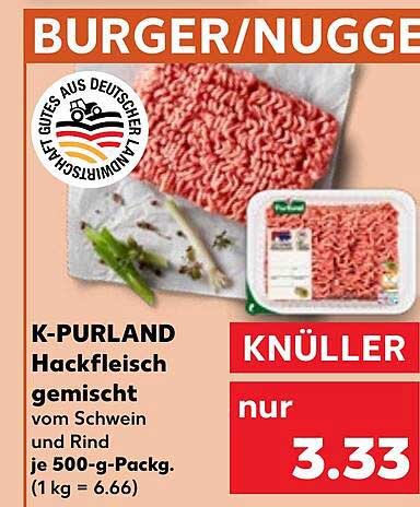 K-PURLAND Hackfleisch gemischt vom Schwein und Rind (500 g)