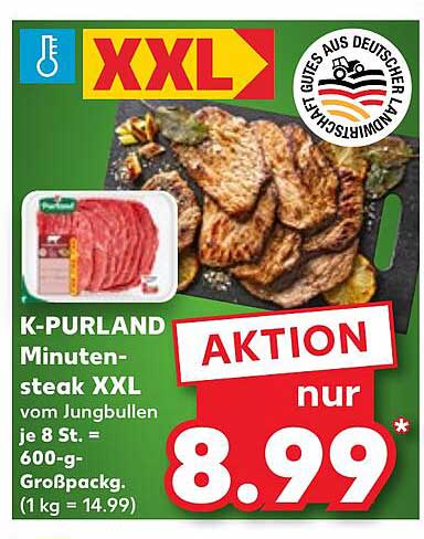 K-PURLAND Minutenssteak XXL vom Jungbullen – 8 Stk. = 600 g