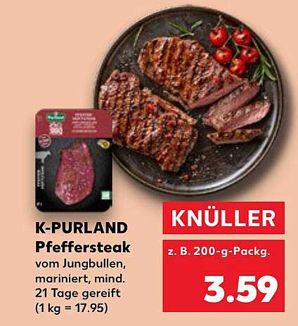 K-PURLAND Pfeffersteak vom Jungbullen, mariniert und 21 Tage gereift