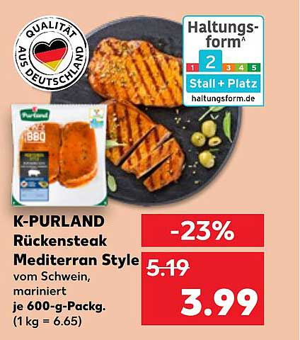 K-PURLAND Rückensteak Mediterran Style vom Schwein, mariniert