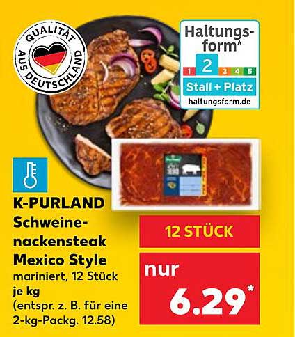 K-PURLAND Schweinenackensteak Mexico Style, mariniert, 12 Stück je kg
