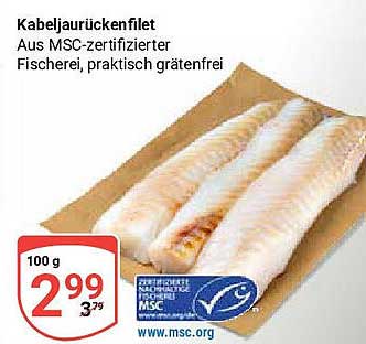 Kabeljau-Rückenfilet aus MSC-zertifizierter Fischerei