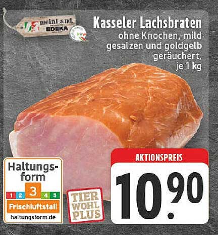 Kasseler Lachsbraten ohne Knochen, mild gesalzen und goldgelb geräuchert, je 1 kg