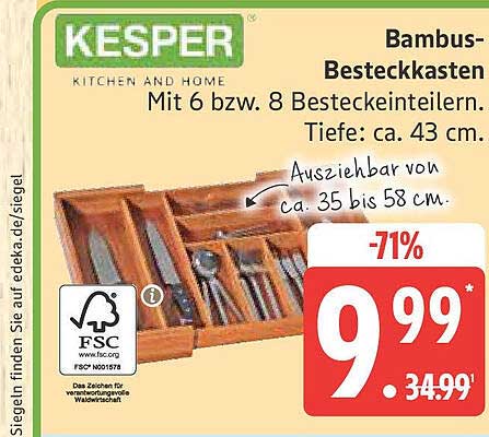Kesper Bambus-Besteckkasten mit 6 bzw. 8 Besteckeinteilern