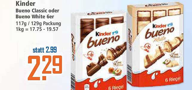 Kinder Bueno Classic oder Bueno White 6er Pack