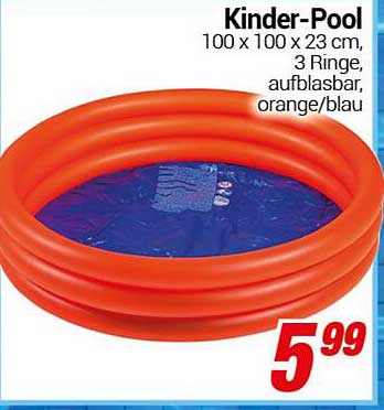 Kinder-Pool 100 x 100 x 23 cm, 3 Ringe, aufblasbar, orange/blau