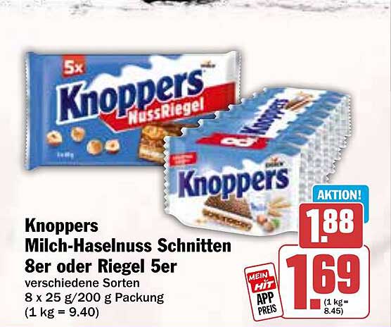 Knoppers Milch-Haselnuss Schnitten 8er oder Riegel 5er