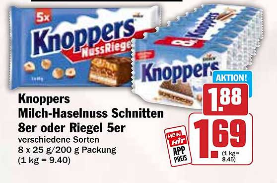 Knoppers Milch-Haselnuss Schnitten 8er oder Riegel 5er