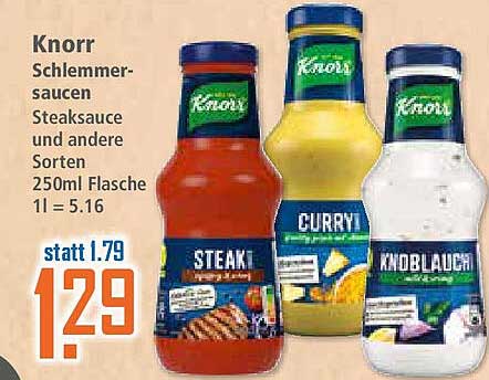 Knorr Schlemmer-Saucen Steak-, Curry- und Knoblauch-Sauce 250ml