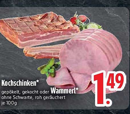 Kochschinken - Gepökelt, gekocht oder Wammerl ohne Schwarte, roh geräuchert je 100g