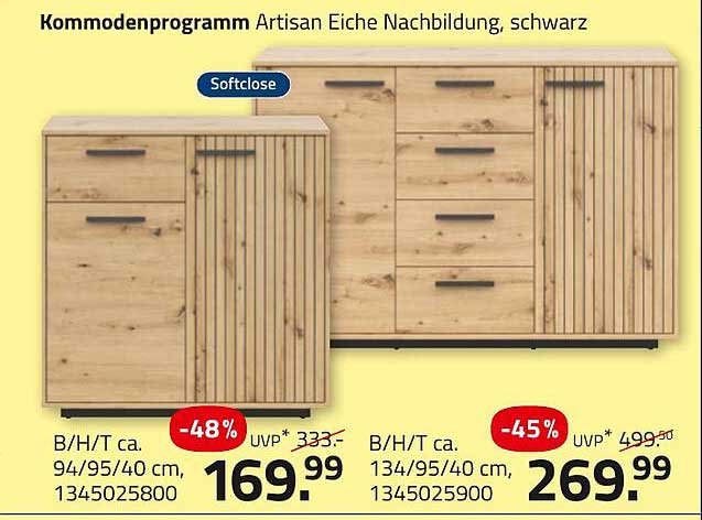 Kommenprogramm Artisan Eiche Nachbildung, schwarz