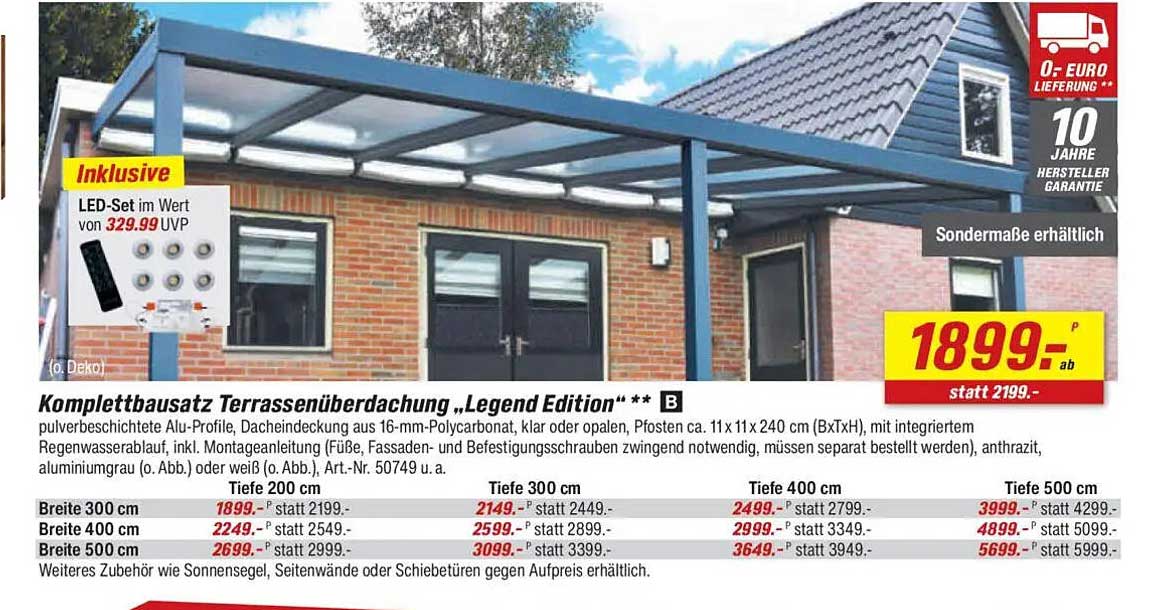 Komplettbausatz Terrassenüberdachung „Legend Edition“