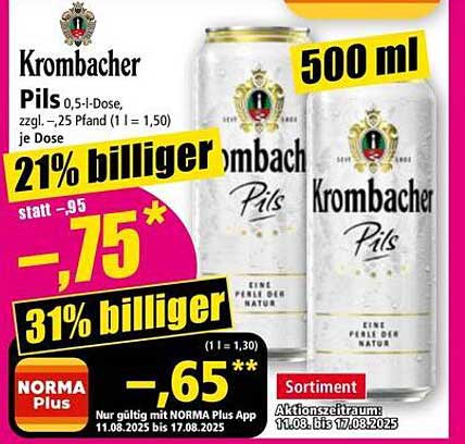 Krombacher Pils 0,5 l Dose - 21% Rabatt!