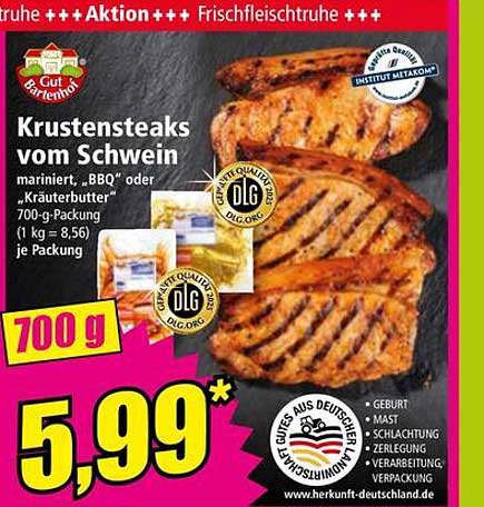 Krustensteaks vom Schwein, mariniert: BBQ oder Kräuterbutter (700 g)