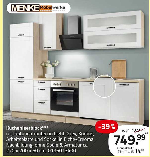 Küchenleerblock mit Rahmenfronten in Light-Grey