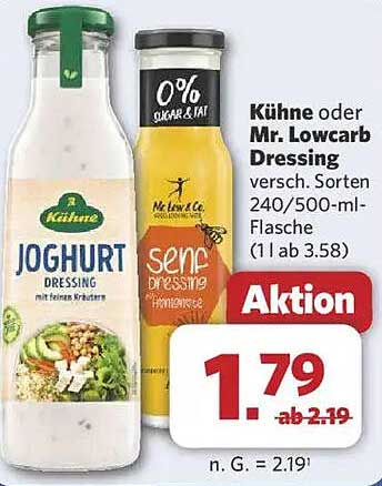 Kühne oder Mr. Lowcarb Dressing verschiedene Sorten 240/500-ml-Flasche