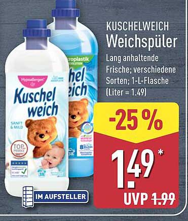 KUSCHELWEICH Weichspüler 1-Liter-Flasche - Nur 1,49€!