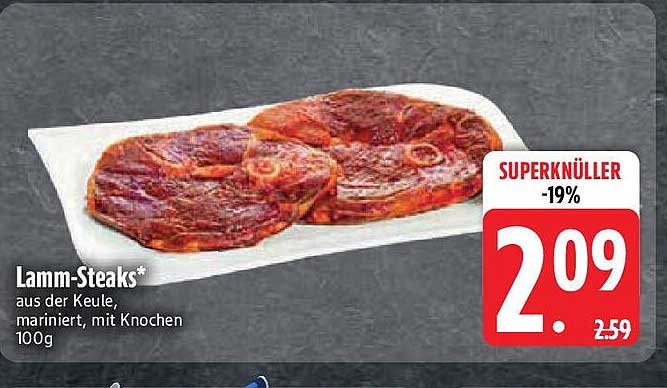 Lamm-Steaks* aus der Keule, mariniert, mit Knochen 100g