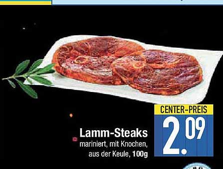 Lamm-Steaks, mariniert, mit Knochen, aus der Keule, 100g